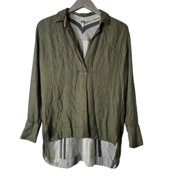 Free People On the Road Striped Tunic Top Green - Picture 1 of 7